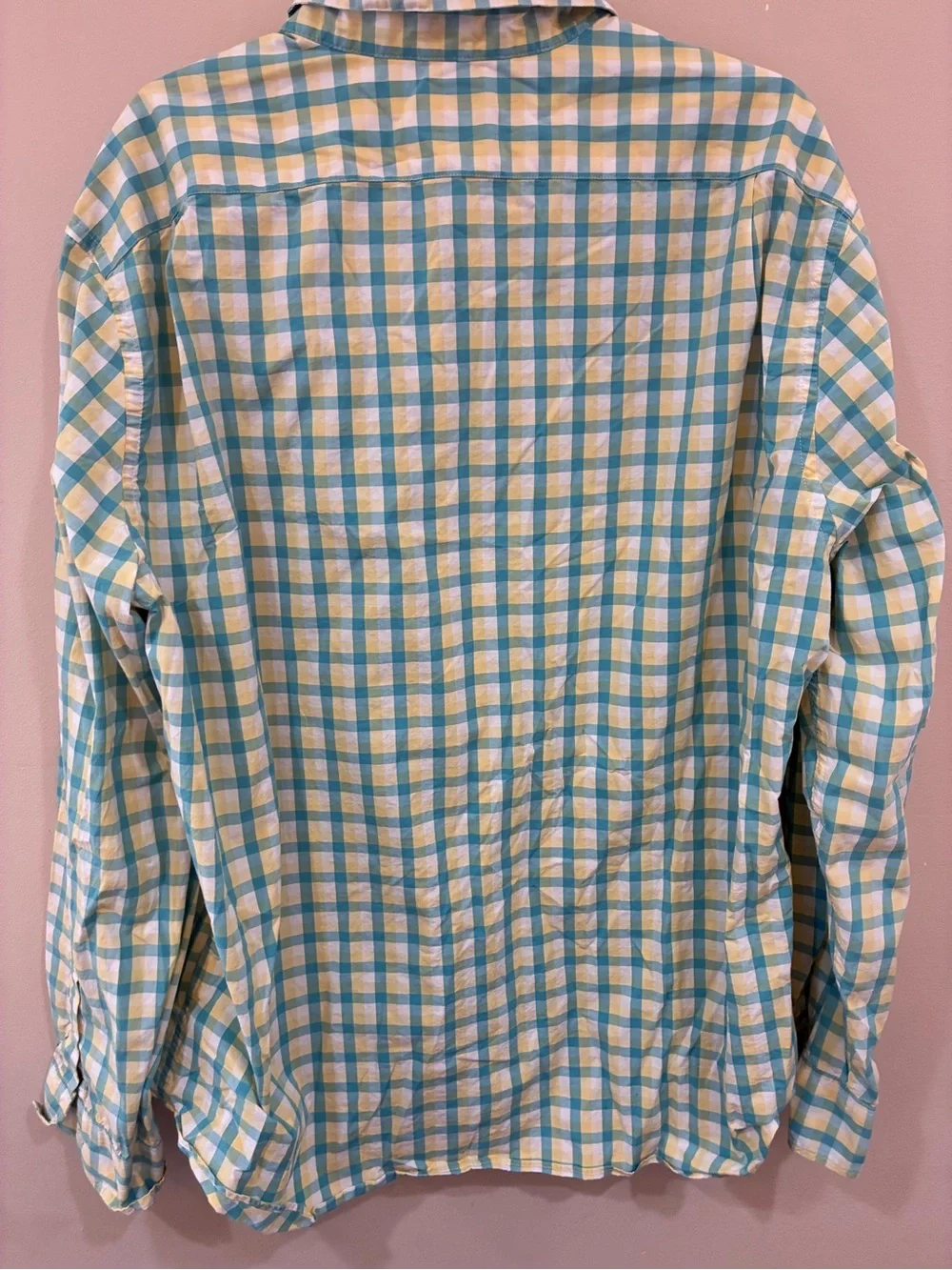 J. Crew Men's Yellow and Light Blue Green Teal Plaid Button-Down Classic Shirt